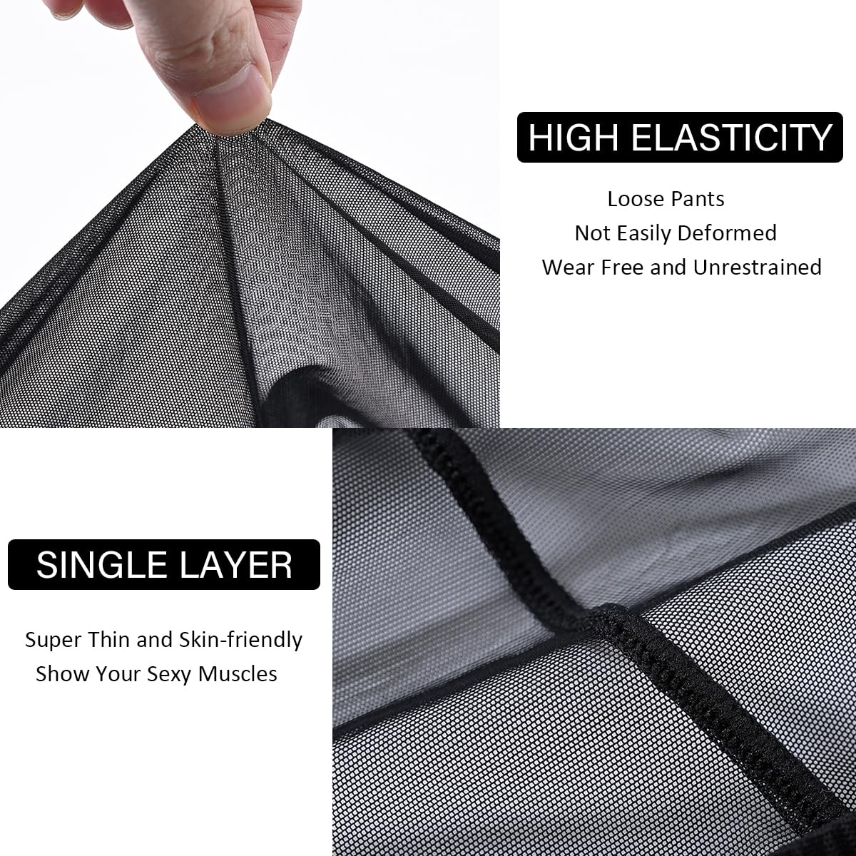 YINYOUYU Mens Mesh Pants See Through Underwear Pajama Bottoms Lounge Home Leggings Sleepwear Cool Dry Yoga Trousers XXL Black