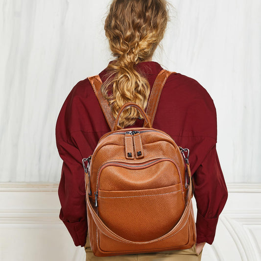 BOYATU Genuine Leather Backpack Purse for Women: Anti Theft Convertible Soft Backpacks - Elegant Womens Travel Backpack (01 Caramel Brown)