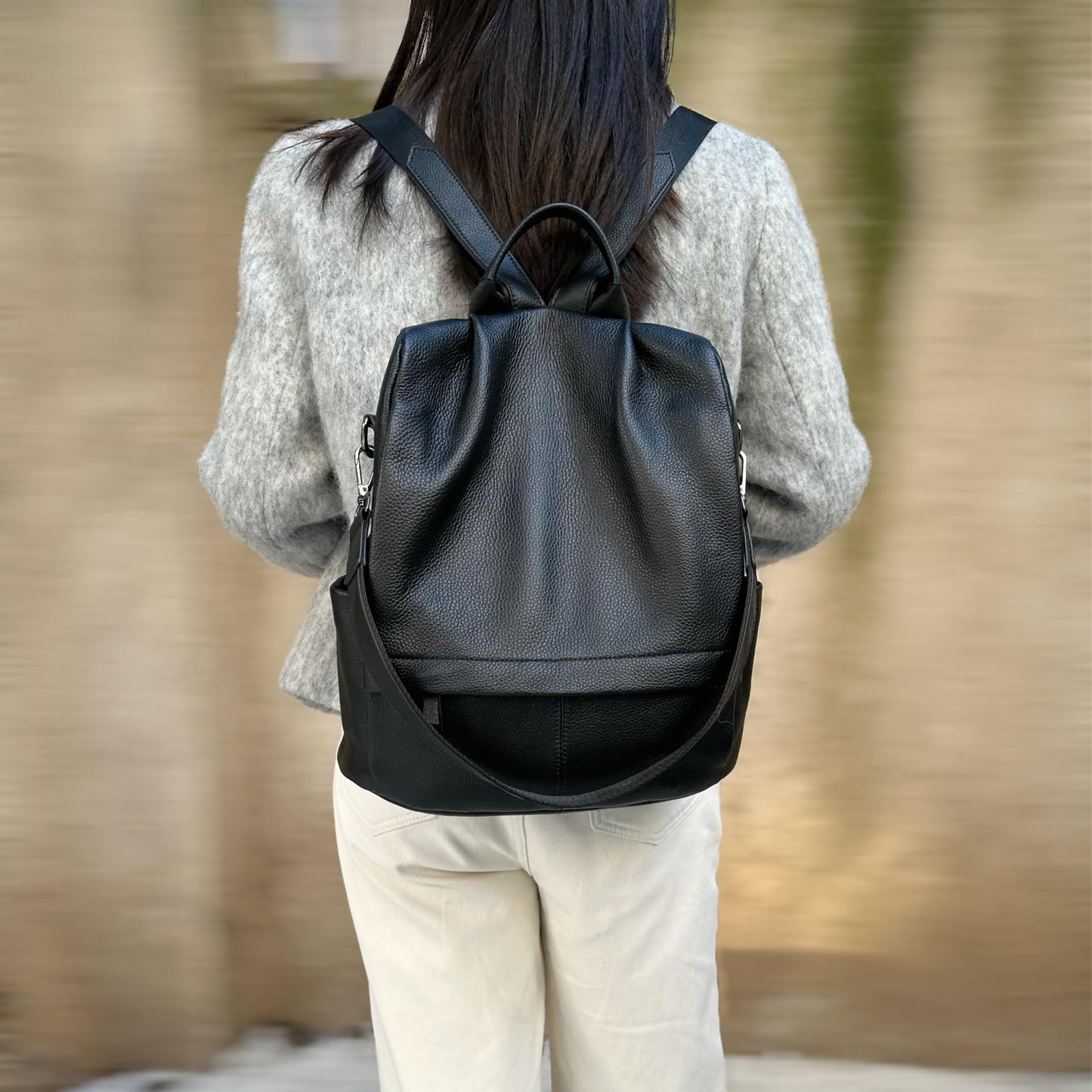 Wesccimo Genuine Leather Backpack Purse For Women Antitheft Real Soft Fashion Designer Convertible Shoulder Bag Black