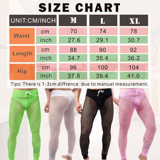 WINTOFW Men's Mesh Fishnet Pants See Through Drawstring Long Loung Pajamas Muscle Leggings Underpants Underwear