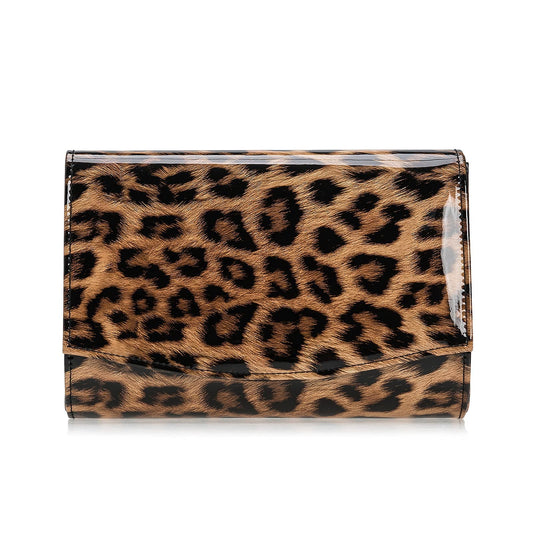 CHARMING TAILOR Patent Leather Flap Clutch for Women Classic Elegant Evening Bag Chic Dress Purse (Leopard)