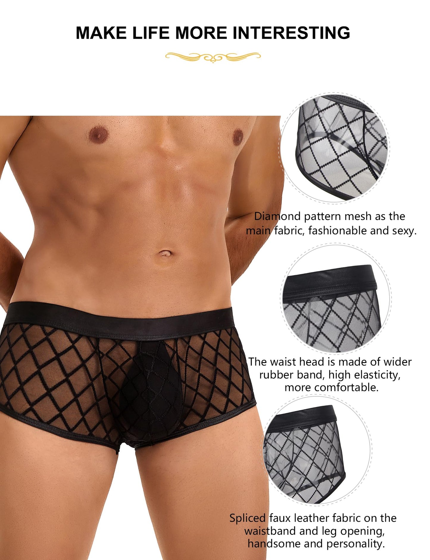 Men's Underwear Lingerie - Sexy Shorts Pants Lingerie for Men See Through Mesh Boxer Briefs