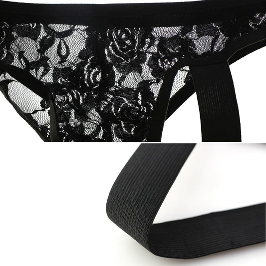 UIWFJEH Men'S Lingerie Panties Bikini Men'S Lace See-Through Thong Double Thong Panties Low Rise Sexy Erotic Underwear,Black,M