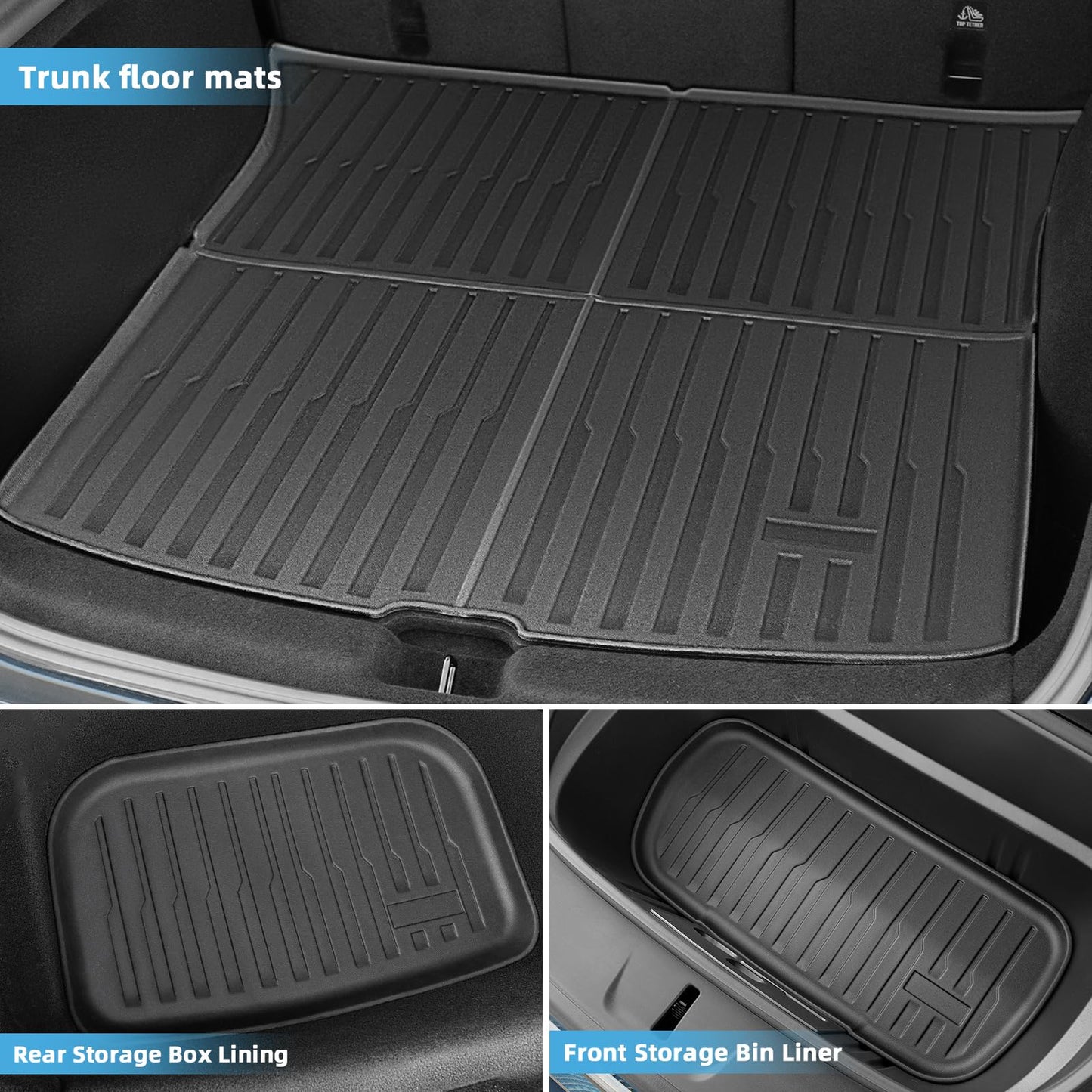 Maysoo 2025 2026 New Tesla Model Y Juniper Floor Mats Set Set of 6 Mats All Weather TPE Non-Slip Floor Liners and Front and Rear Trunk Liner (Only for Tesla Model Y Juniper)