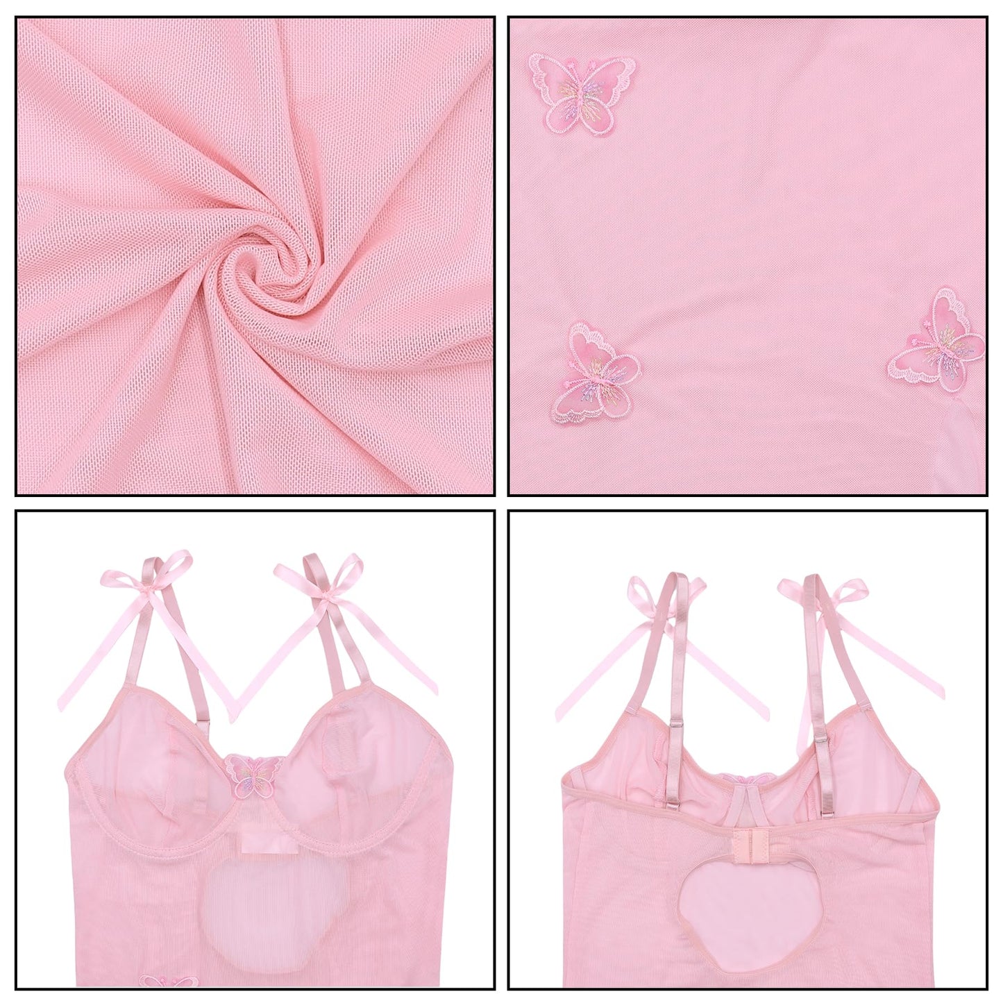 Women Sexy Mesh Sheer Midi Dress Butterfly Split Bodycon Party Clubwear with See Though Thong