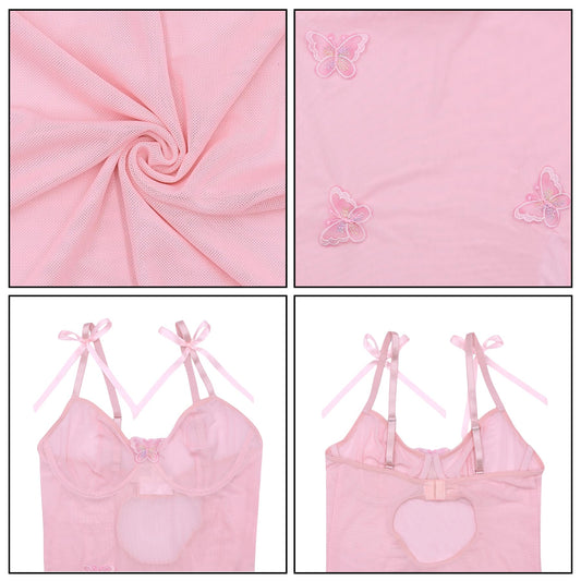 Women Sexy Mesh Sheer Midi Dress Butterfly Split Bodycon Party Clubwear with See Though Thong