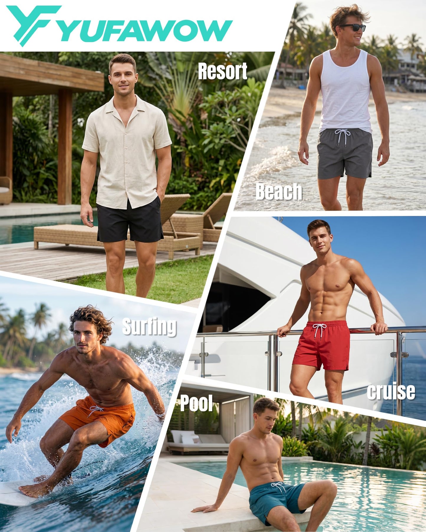 Men Swim Trunks Compression Liner Quick Dry Drawstring Zipper Pockets Inseam Male Swimwear Swimsuit Swimtrunks Boardshorts Bathing Suit Beach Pool Board Surf Short Mesh Essentials