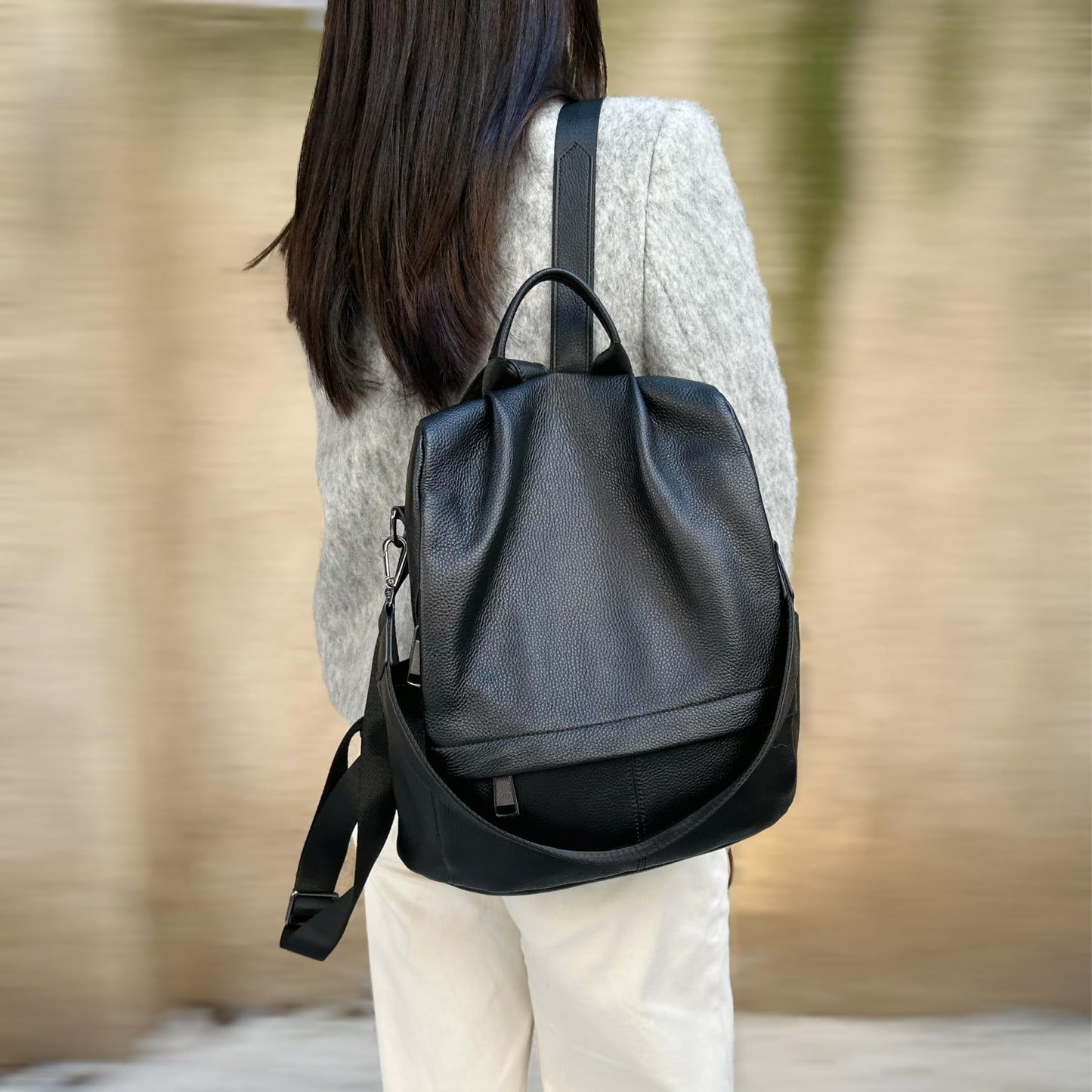 Wesccimo Genuine Leather Backpack Purse For Women Antitheft Real Soft Fashion Designer Convertible Shoulder Bag Black