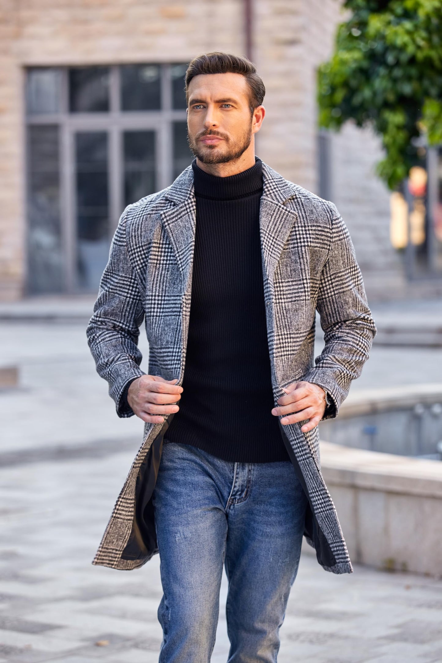 COOFANDY Men's Ribbed Slim Fit Knitted Pullover Turtleneck Sweater, Black, Medium