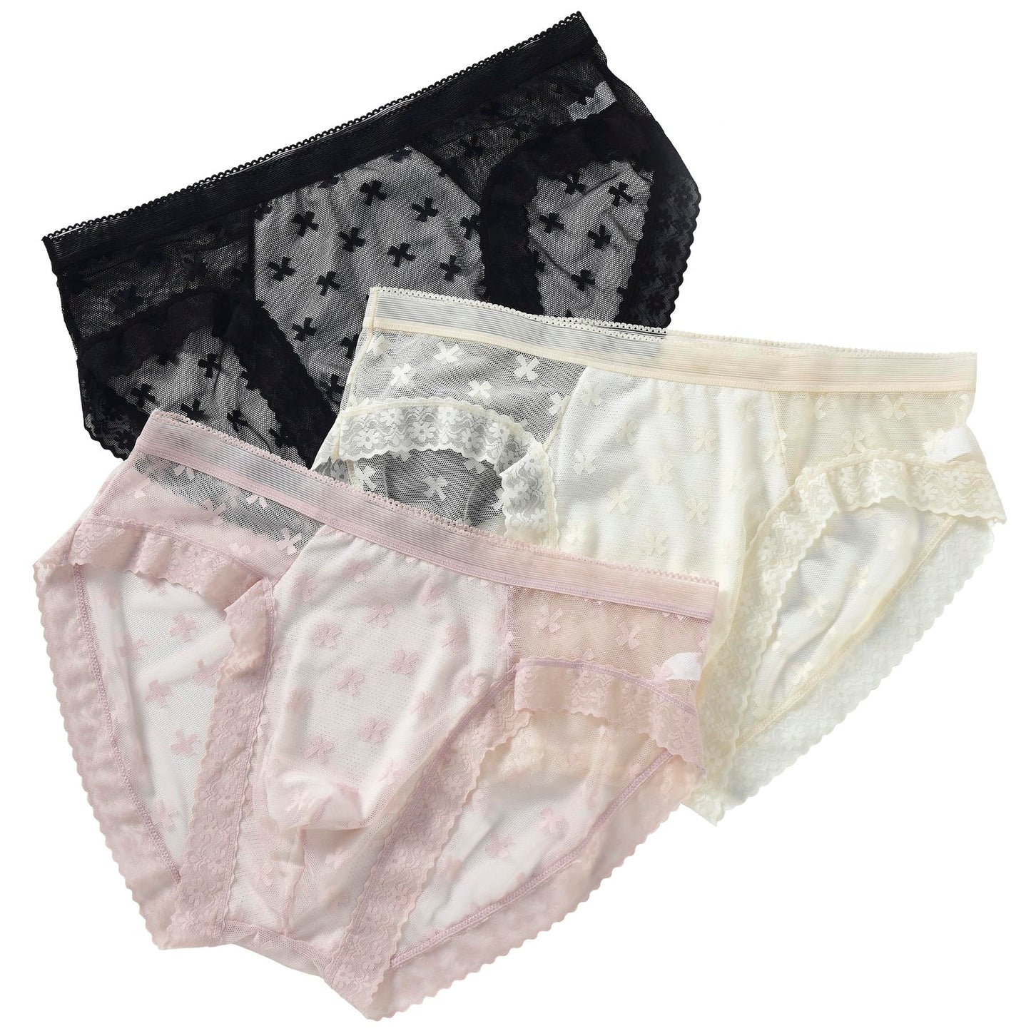 Mens Lace Underwear briesfs Men's Cheeky Boxer Sexy Thong Breathable feminine for Man Gay see through 3 Pack