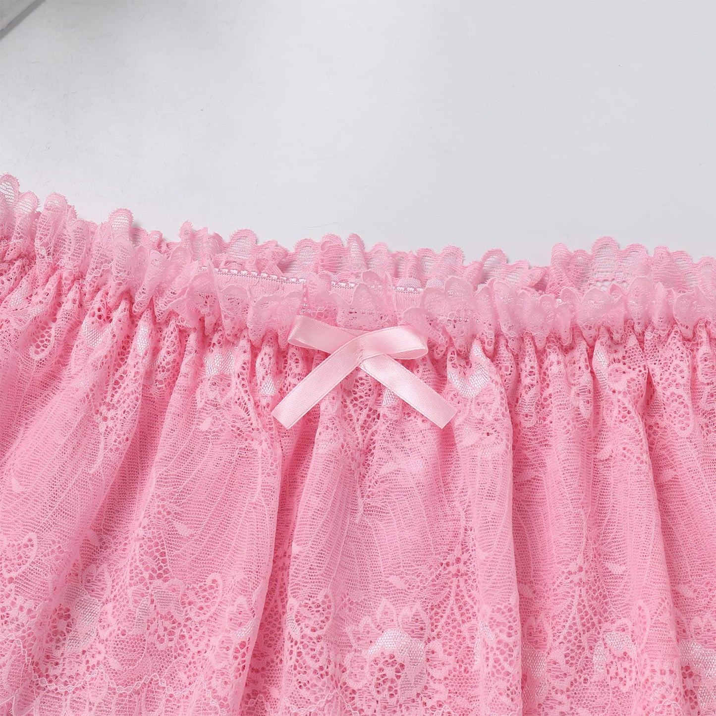 ABAFIP Men's Lace Lingerie Crossdressing Sissy Skirted Panties Low Waist Mesh Sheer G-string Thong Bikini Briefs Underwear Pink Large