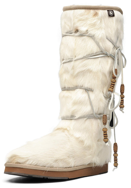 AUMU Womens Comfort Suede Fur Mid-calf Winter Boots White Size 7
