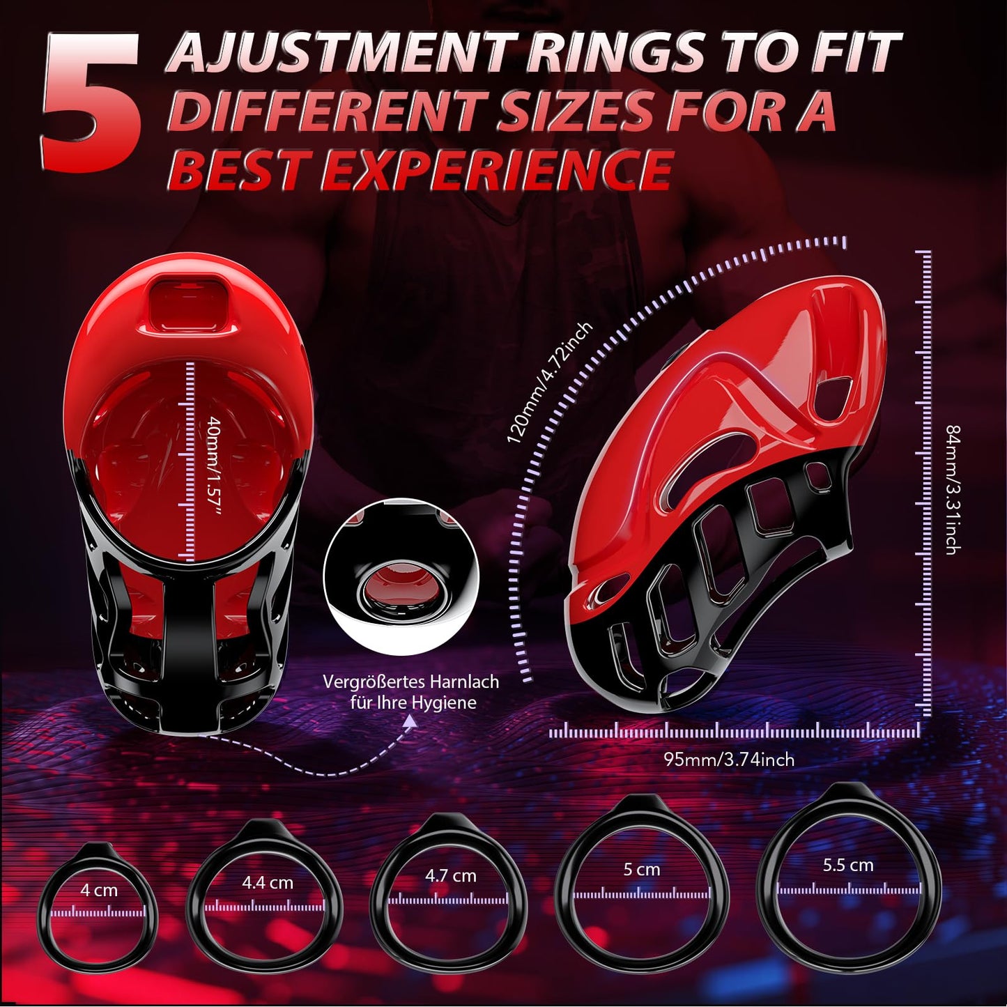 Chastity Cage Männer Sex Spielzeug für die Männer - Peniskäfig Keuschheitskäfig Herren SM Fetisch Extrem Penis Bondage, Keuschheitsgürtel Sexspielzeuge mit 5 Größen Penisringe 2 Schlüssel & 1 Schloss