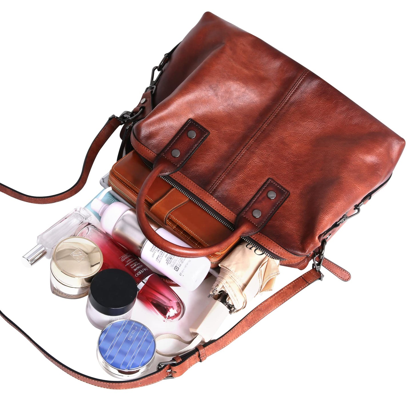 Iswee Satchel Bags Retro Leather Purses for Women Handbags Shoulder Bags Luxury Tote Hobo Cross Body Work Doctor Bag Pocketbooks (Brown)