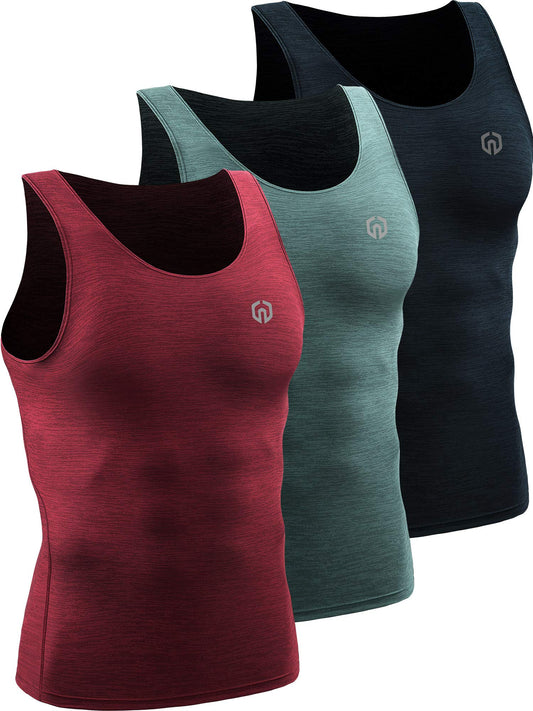 NELEUS Men's 3 Pack Compression Tank Top Tight Muscle Shirts,5074,Light Green/Slate Gray/Red,US S,EU M