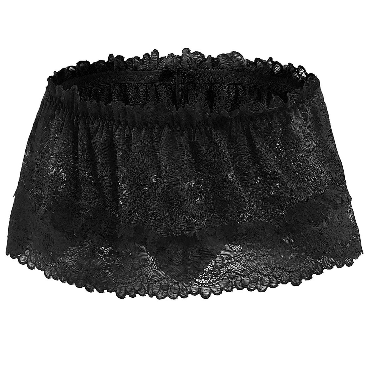 BTREEFLO Men's Sissy Lace Panties Double Layer Skirt Sissy Pouch Briefs Lingerie Sexy Underwear Thongs Black