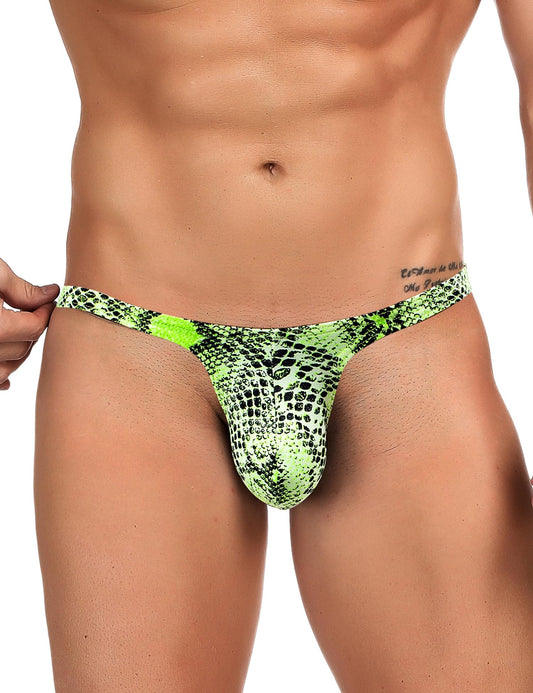 ohyeahlady Mens G-String Thong Underwear Snake Print Briefs Low Rise Sexy Hot Shorts for Mens Lingerie Soft T-Back Thong(Green M)