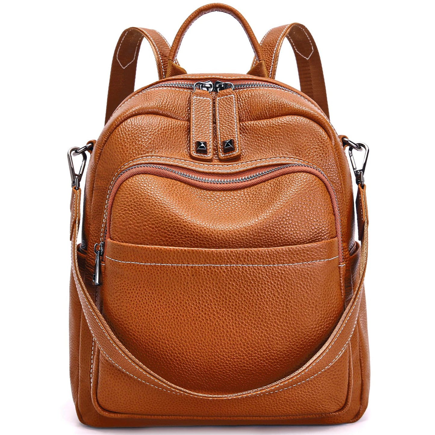 BOYATU Genuine Leather Backpack Purse for Women: Anti Theft Convertible Soft Backpacks - Elegant Womens Travel Backpack (01 Caramel Brown)