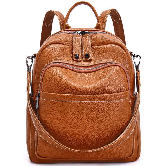 BOYATU Genuine Leather Backpack Purse for Women: Anti Theft Convertible Soft Backpacks - Elegant Womens Travel Backpack (01 Caramel Brown)