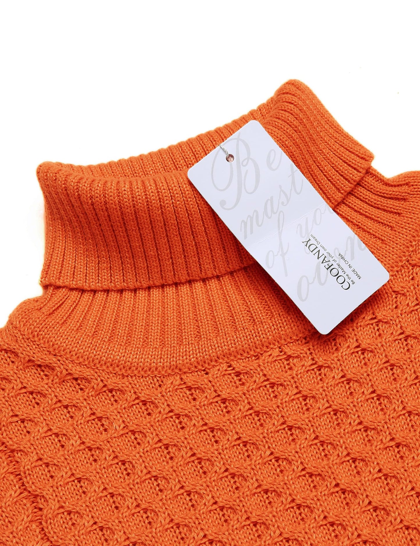 COOFANDY Men's Slim Fit Turtleneck Sweater Casual Knitted Twisted Pullover Solid Sweaters Orange