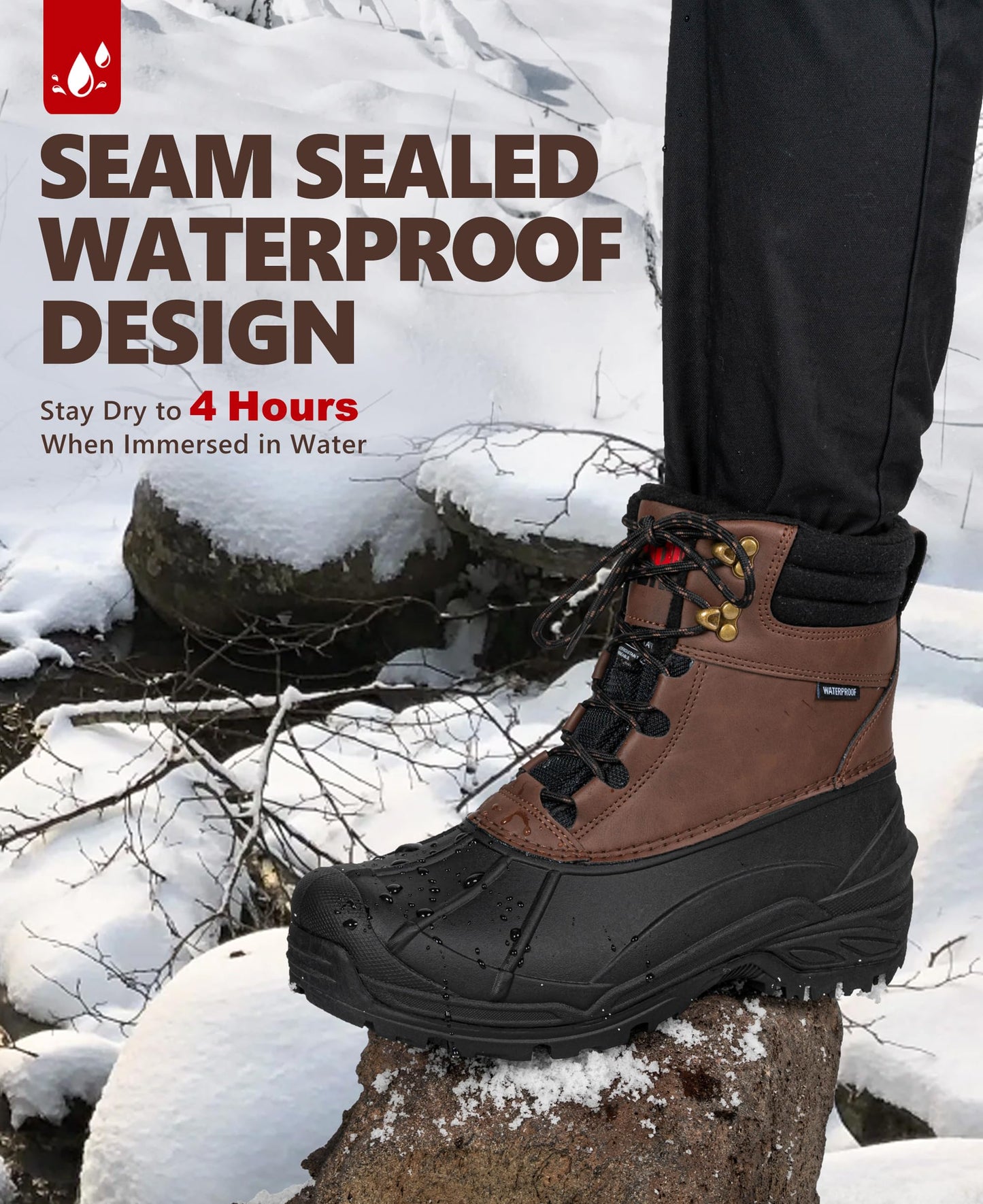 R CORD Snow Boots for Men Mens Snow Boots Winter Hiking Boots Waterproof Insulated Brown Size 9