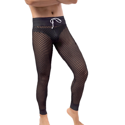 WINTOFW Men's Mesh Fishnet Pants See Through Drawstring Long Loung Pajamas Muscle Leggings Underpants Underwear