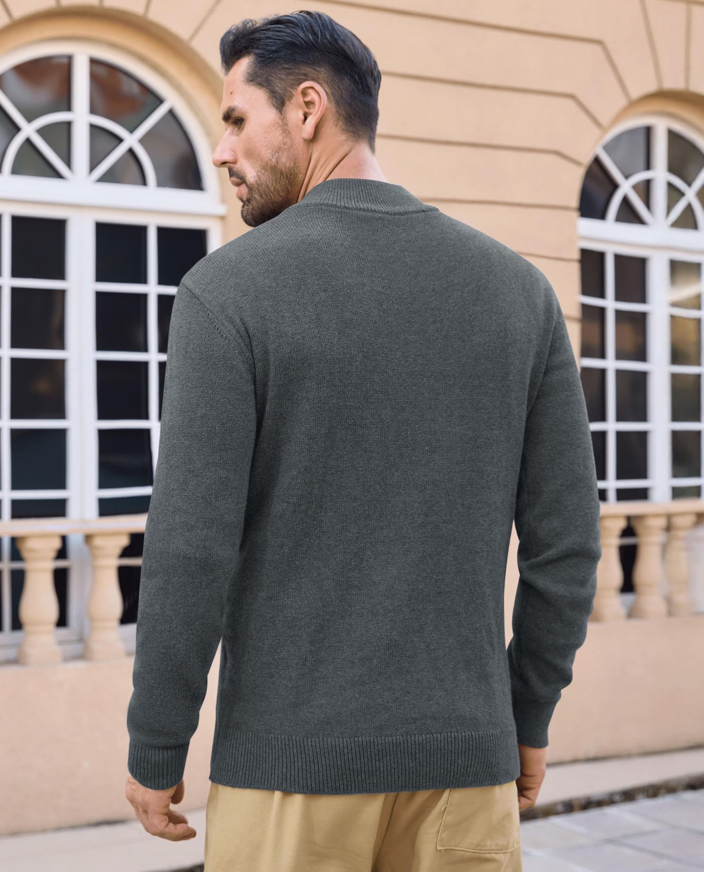 EKLENTSON Mens Turtleneck Sweater 1/4 Zip Pullover Mock Turtleneck Winter Thermal Dress Pullover Zipper Sweater Dark Grey XL