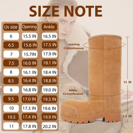 LACIKOSZ Faux Suede Platform Fuzzy Snow Boots Round Toe Hippy Winter Boots Slip On Knee High Chunky Heel Fur Tall Boots for Women