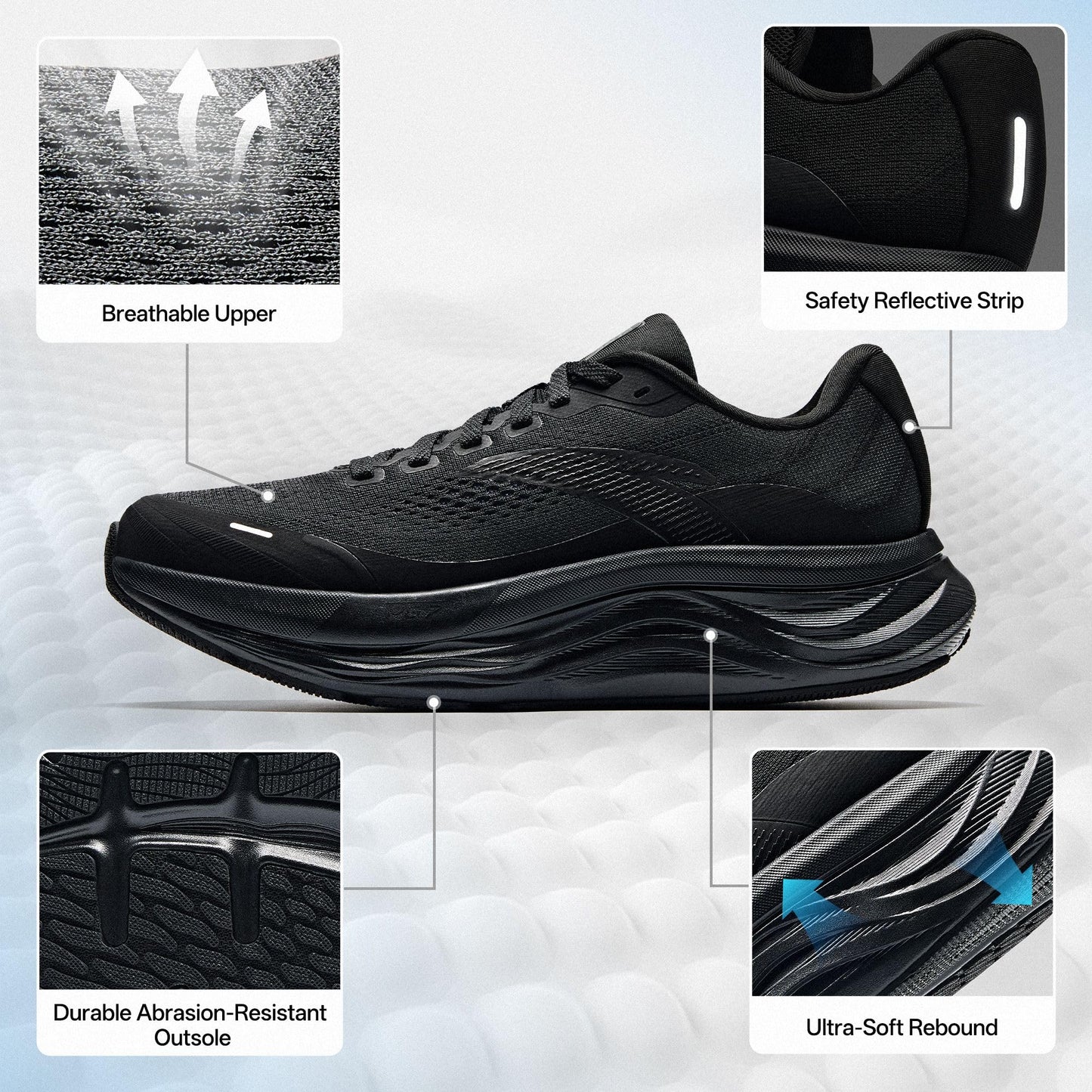 ANTA Women’s PG7 Running Shoes Cushioning Comfortable Breathable Athletic Workout Gym Cross Trainer Sports Sneakers, Black, 10