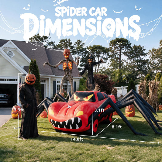 14.8 FT Giant Halloween Inflatables Spider Car Outdoor Decorations