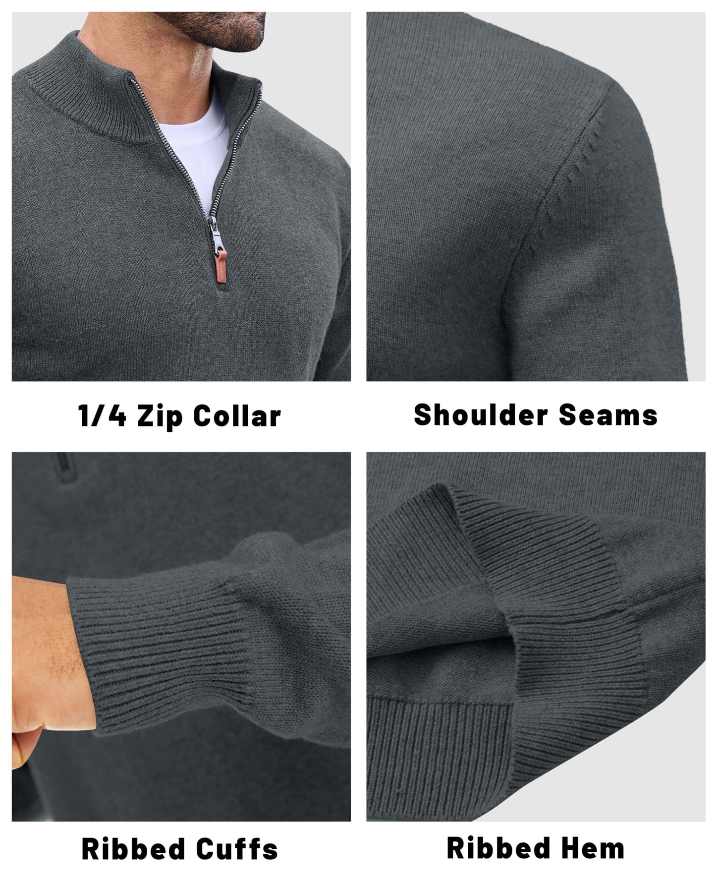 EKLENTSON Mens Turtleneck Sweater 1/4 Zip Pullover Mock Turtleneck Winter Thermal Dress Pullover Zipper Sweater Dark Grey XL