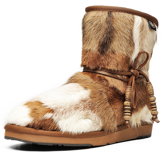 AUMU Women's Classic Mini Sheepskin Winter Boot Fur Boot Chestnut Size 7