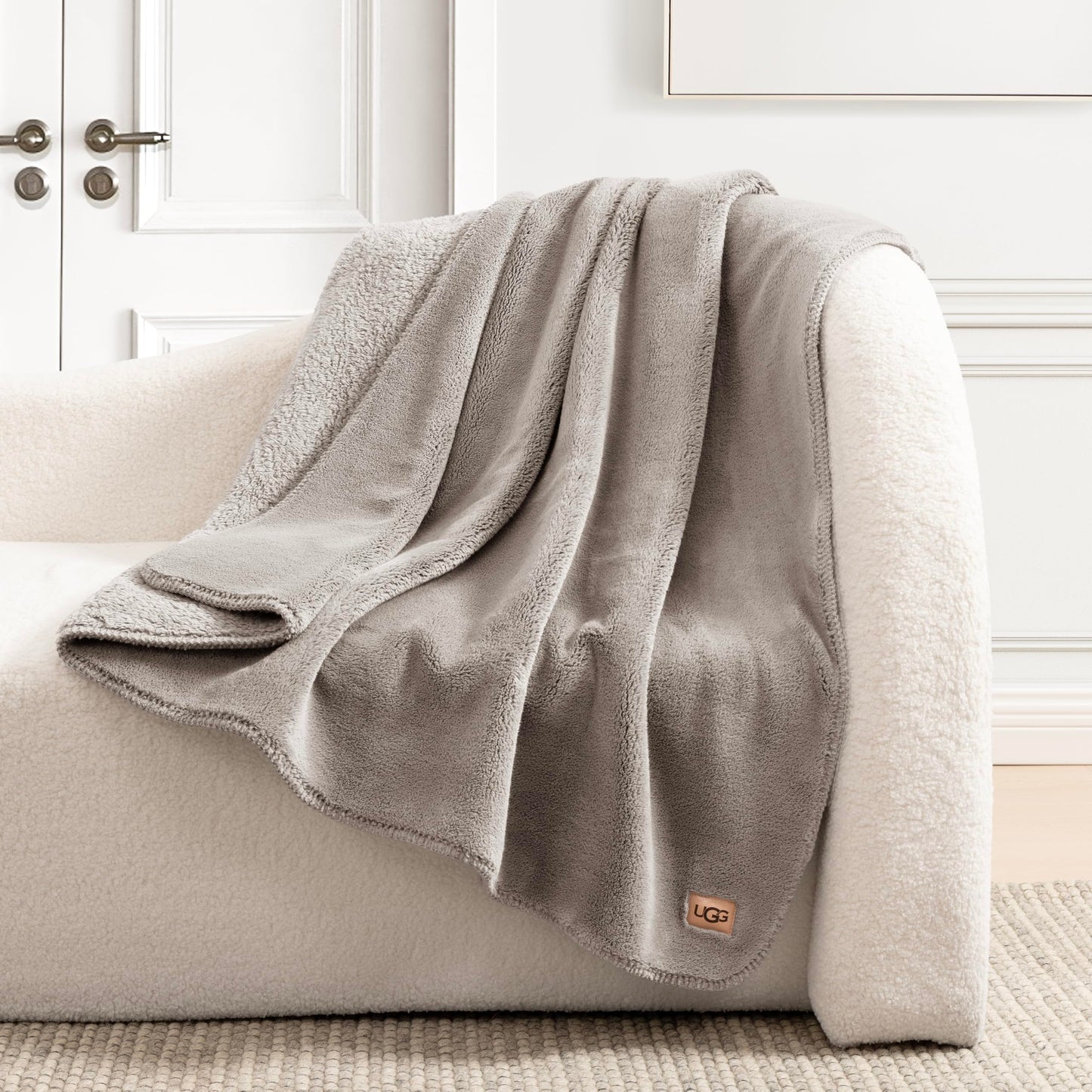 UGG Whitecap Fleece Throw Blanket, Soft Fluffy Blankets for Couch or Bed, Home Decor, Luxury Plush Throw, Machine Washable, 50-inch x 70-inch, Light Grey Seal