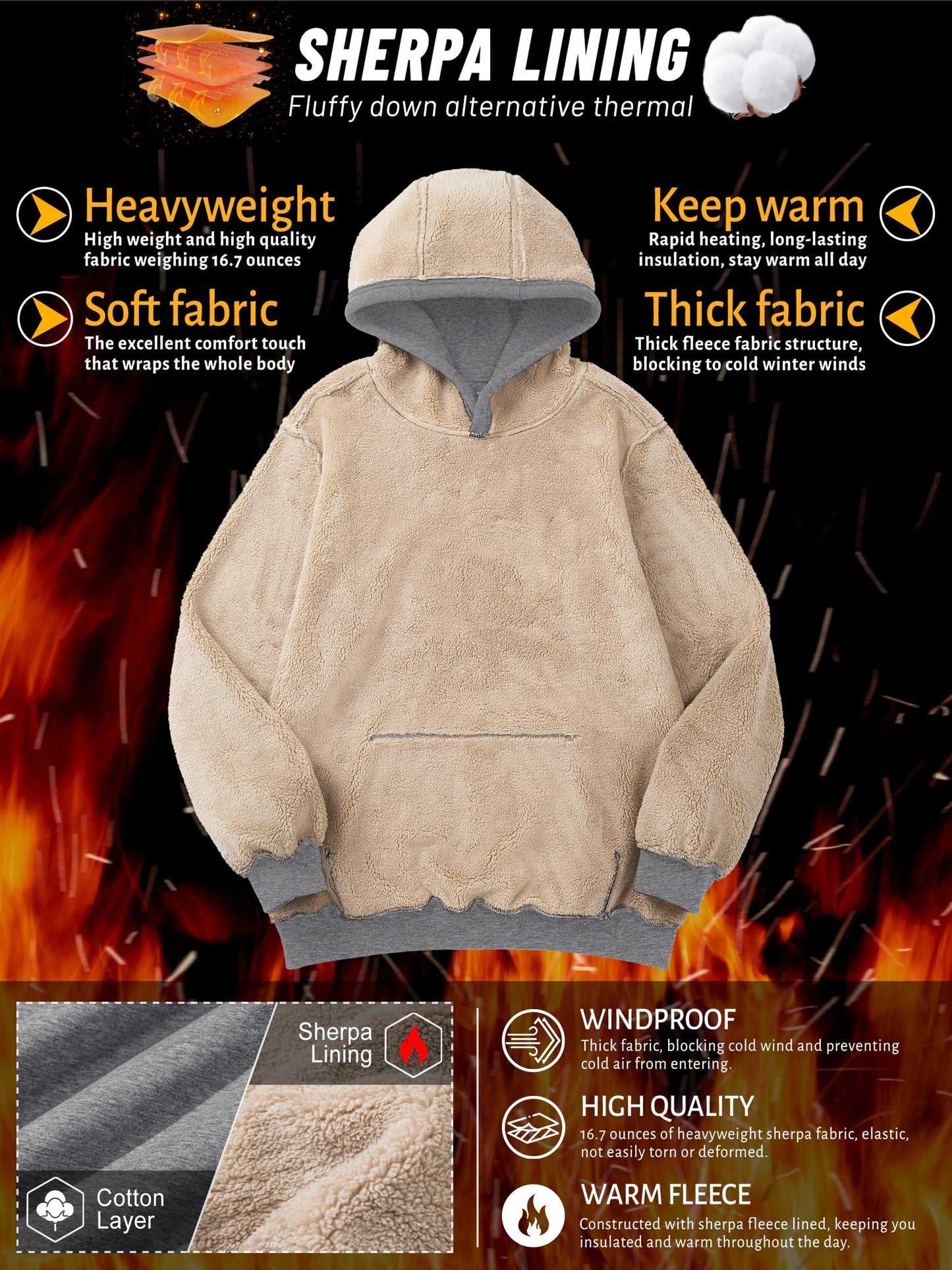 TACVASEN Hoodies for Men Pullover Sweatshirt Fleece Lined Sweatshirts Fashion Hoodies Athletic Sweatshirts Winter Cotton Hoodies Light Gray