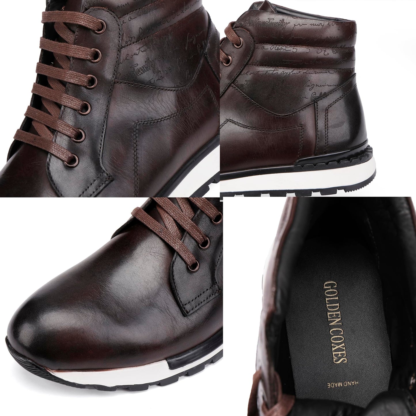 GOLDEN COXES FAMILY Fashion Men's Leather Lace-up Dress Boots, Mid Top Casual Chukka Sneaker Boot Business Shoes for Men, Coffee, 10.5