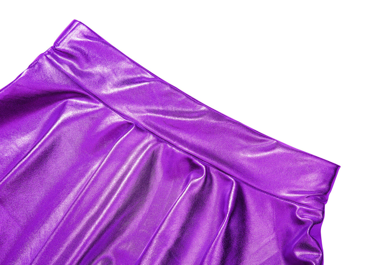 Sissy Shiny Metallic Wet Look Flared Mini Skirt