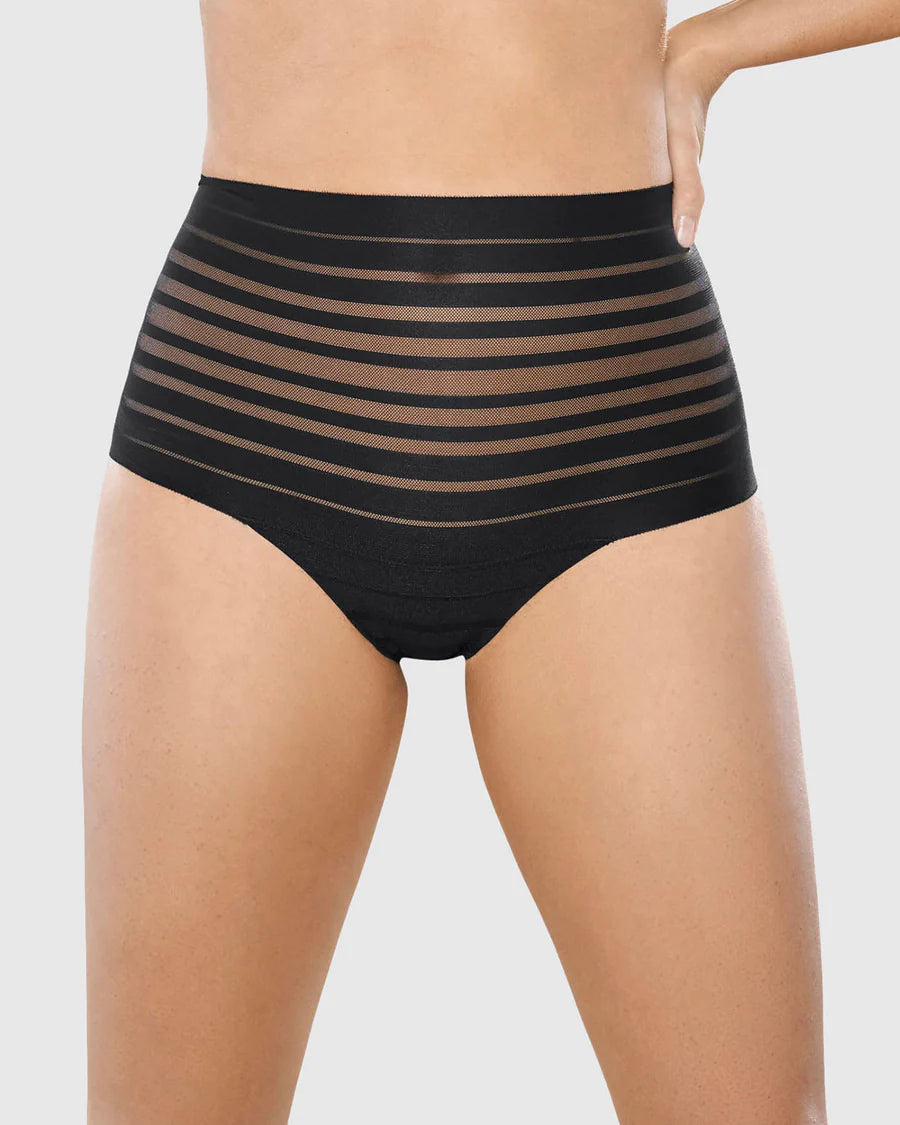 Slimming lace stripe high-waisted thong panty