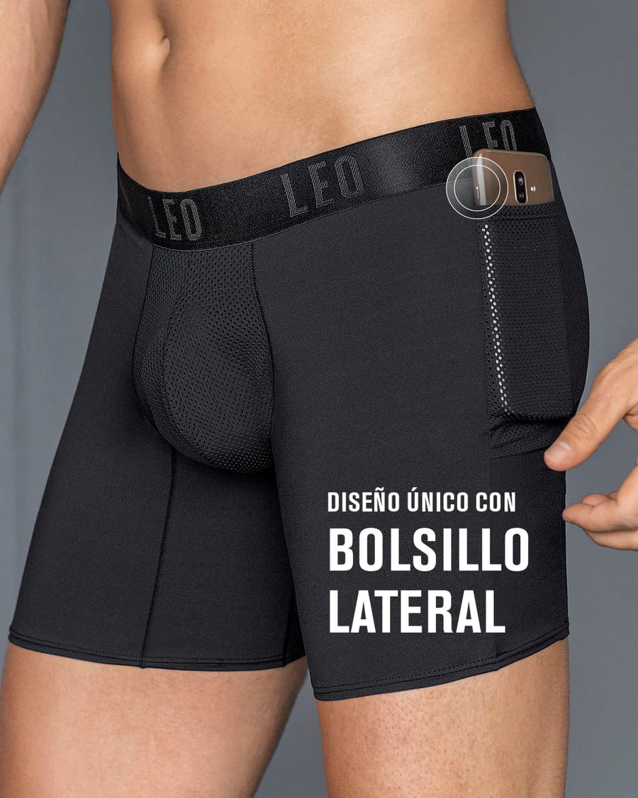 Long athletic boxers brief with side pocket