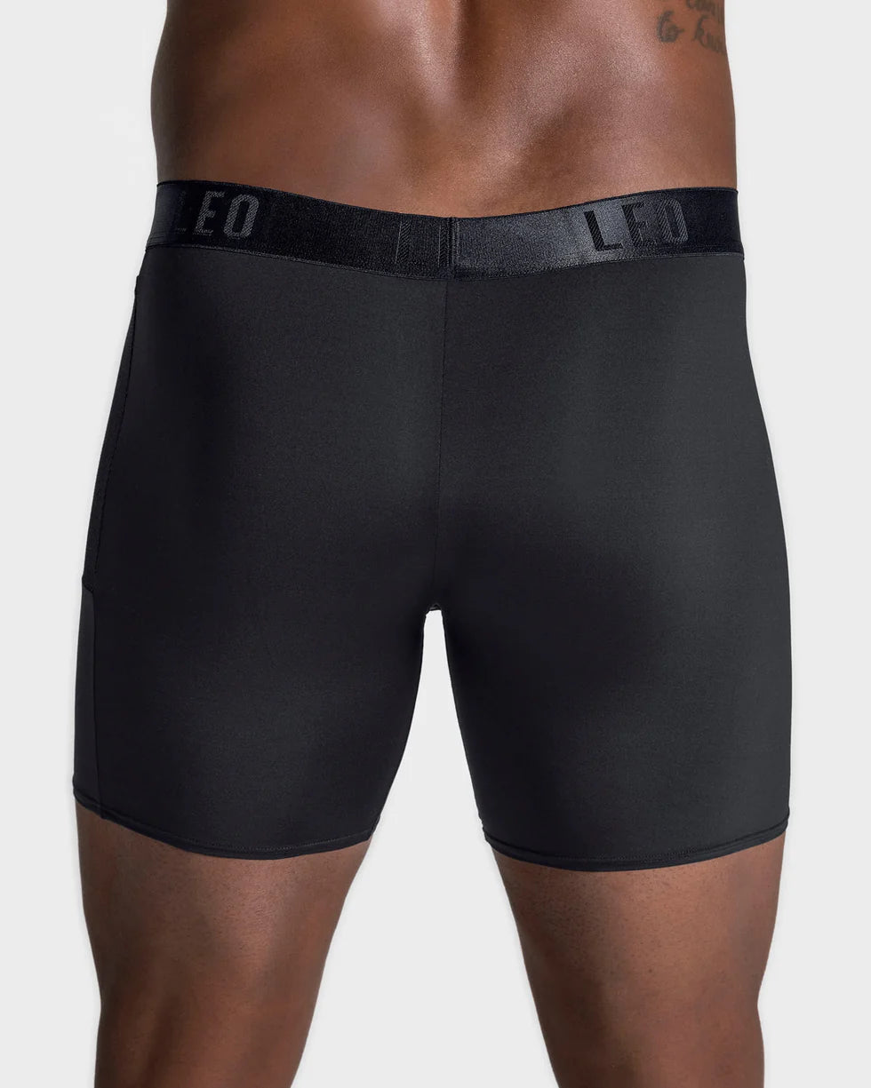 Long athletic boxers brief with side pocket