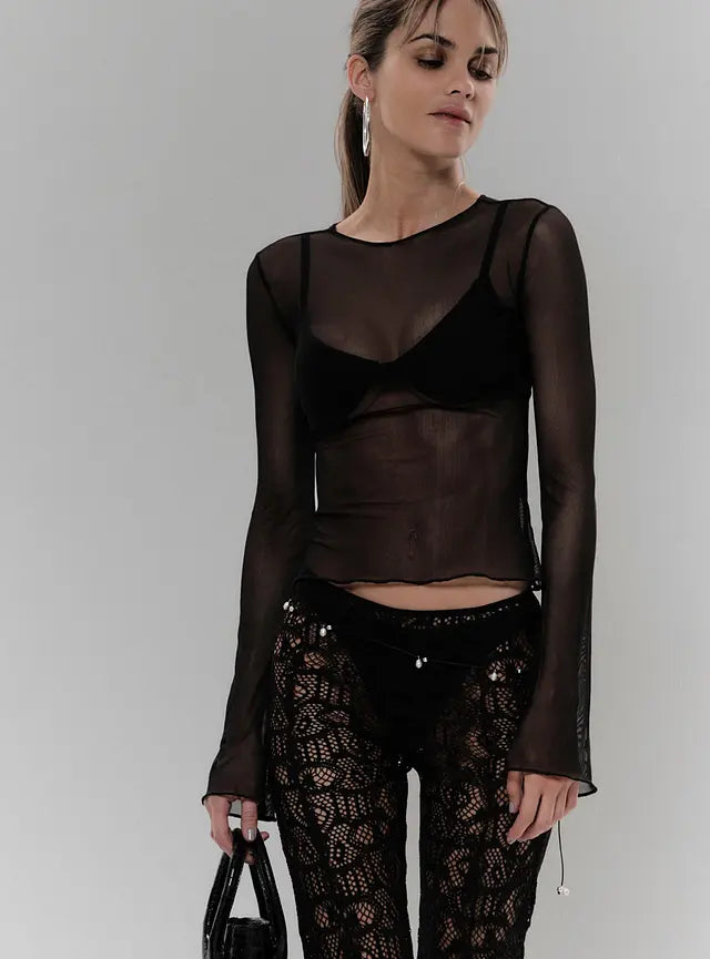 Clubwear - Sheer Lace Pants - Mesh Top