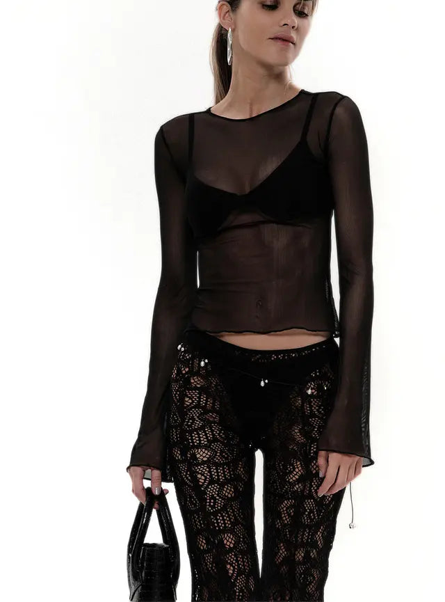Clubwear - Sheer Lace Pants - Mesh Top