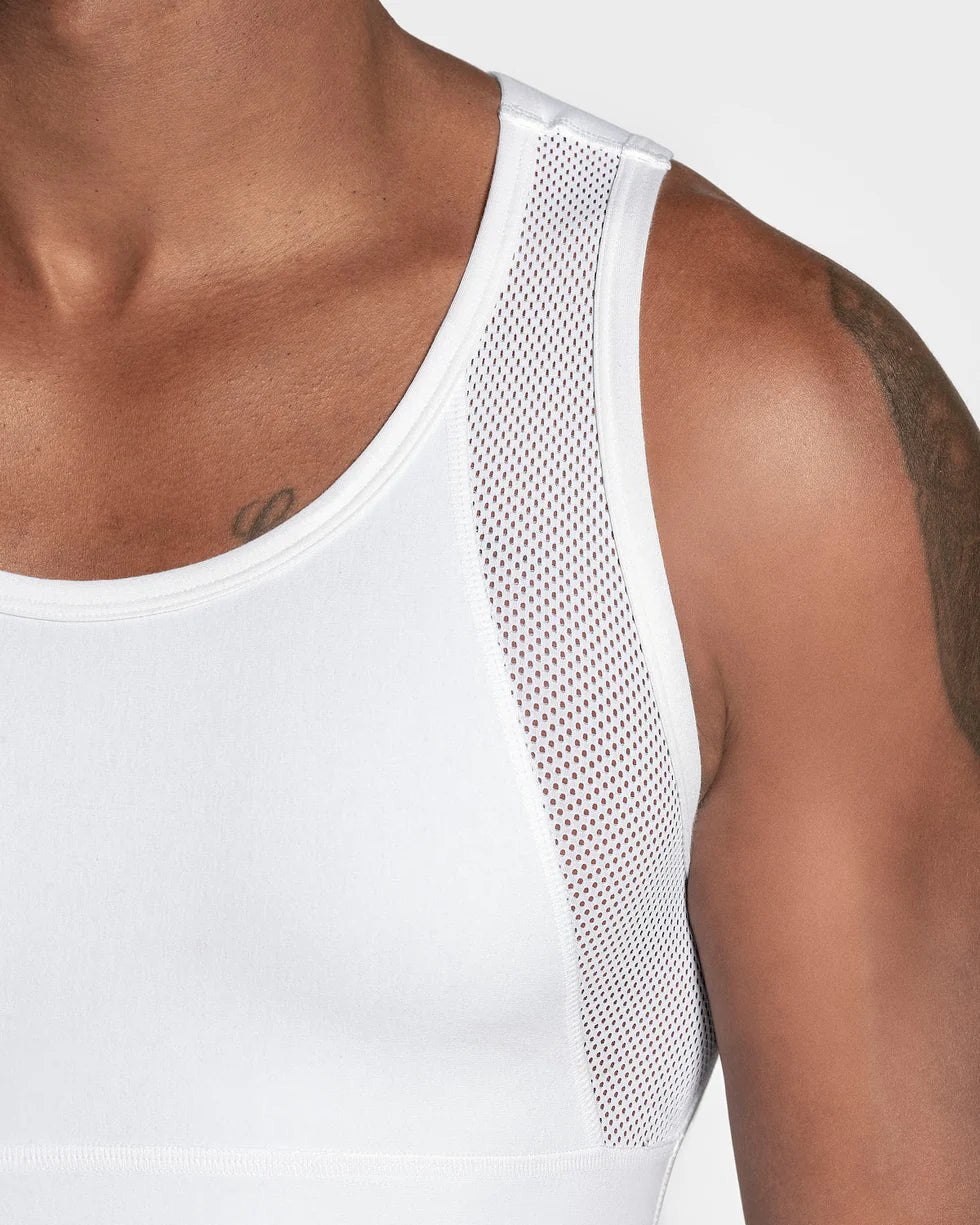 Stretch cotton moderate compression shaper tank with mesh cutouts