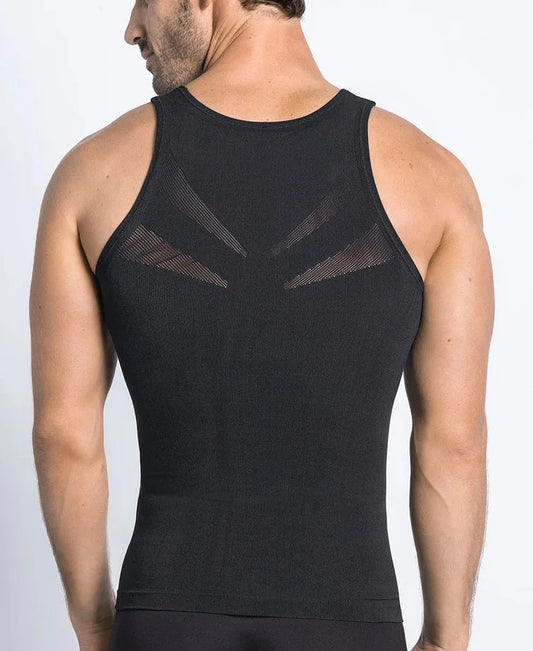 Stretch cotton moderate compression shaper tank with mesh cutouts