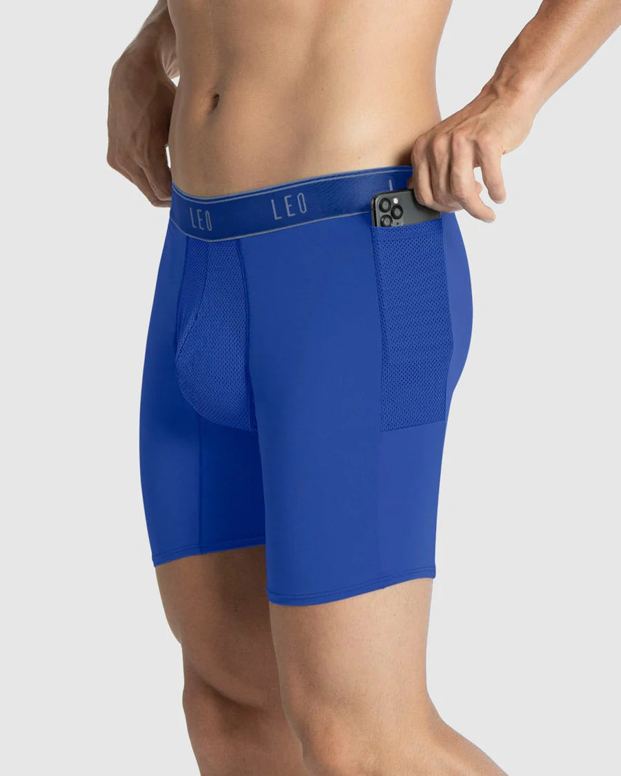 Long athletic boxers brief with side pocket