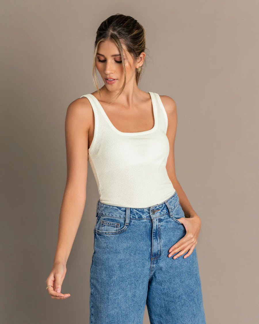 Casual Style - Ribbed Tank Top - U-Neck