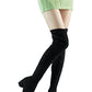 Shoe'N Tale Women Stretch Suede Chunky Heel Thigh High Over The Knee Boots(5,Balck 2.4'' Heel)