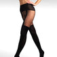 Mila Marutti Faux Thigh High Pantyhose Mock Suspender Pantyhose (M, Black)
