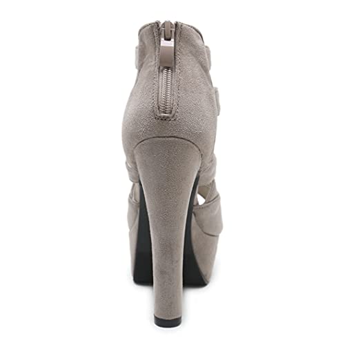 Bellirala Women'S Peep Toe Strappy High Heel Platform Block Sandals(beige,US Size 7.5)