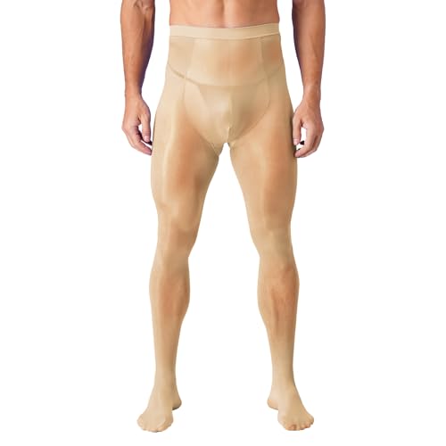 Miutii Men's See Through Mesh Closed Toes Footed Tight Leggings Stretchy Pantyhose Stockings Nude X-Large