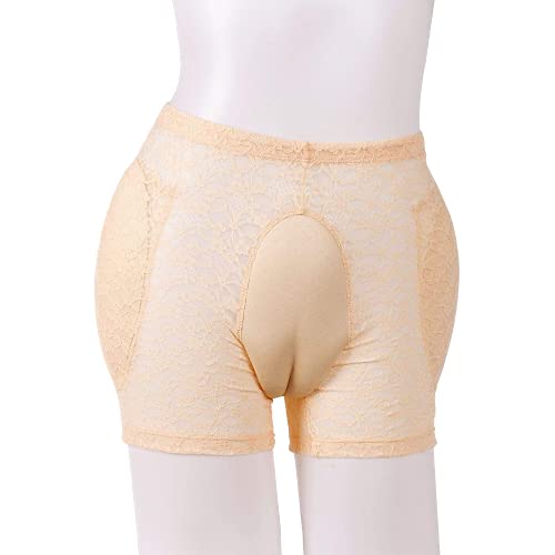 ZMASI Translucent Lace Underwear Men’s Hiding Gaff Panty Brief for Crossdresser, Padded Hips Enhancer with Removable Pads (XL) Nude